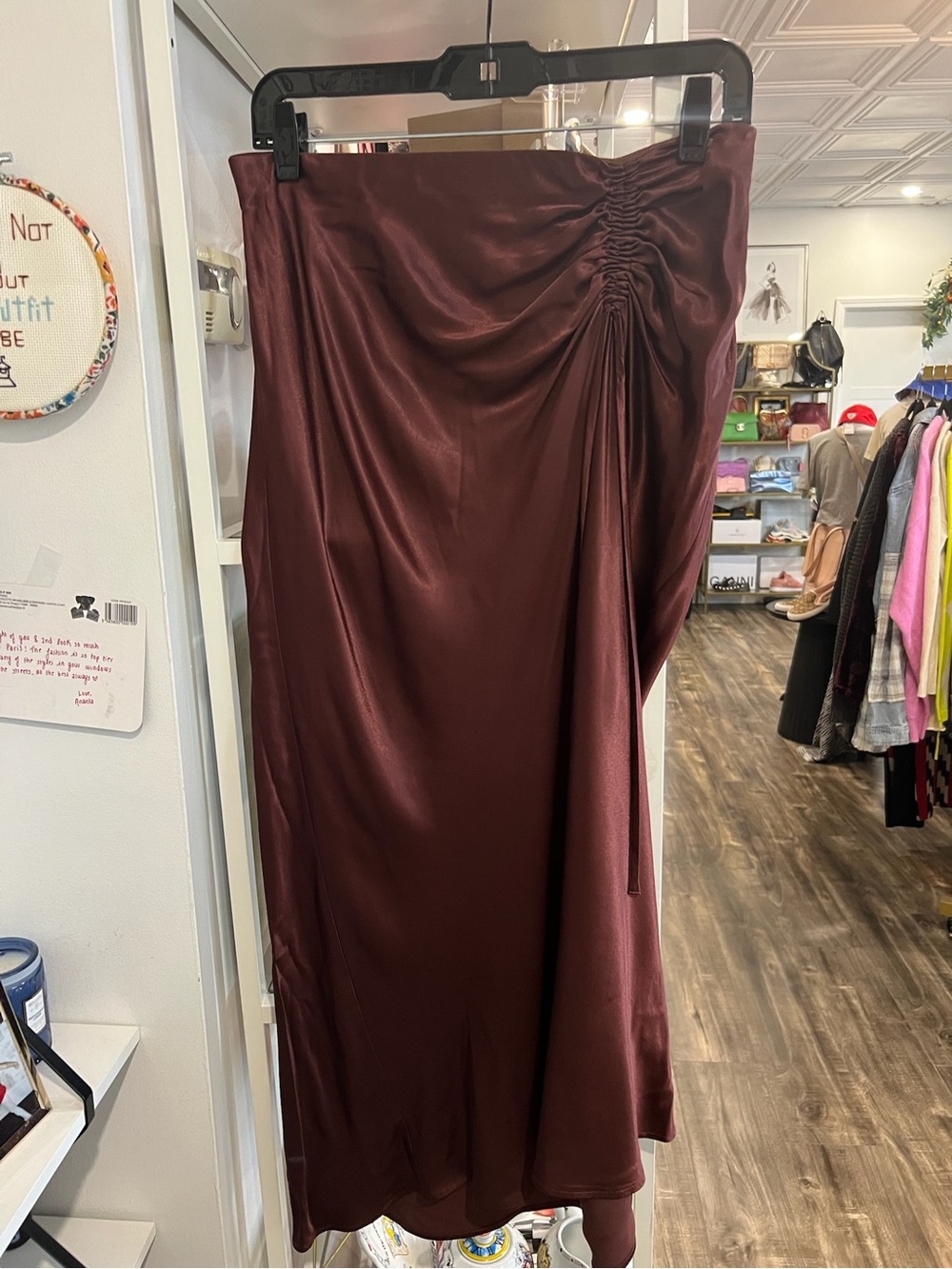 Rails Satin Ruched Maxi Skirt in chocolate brown
